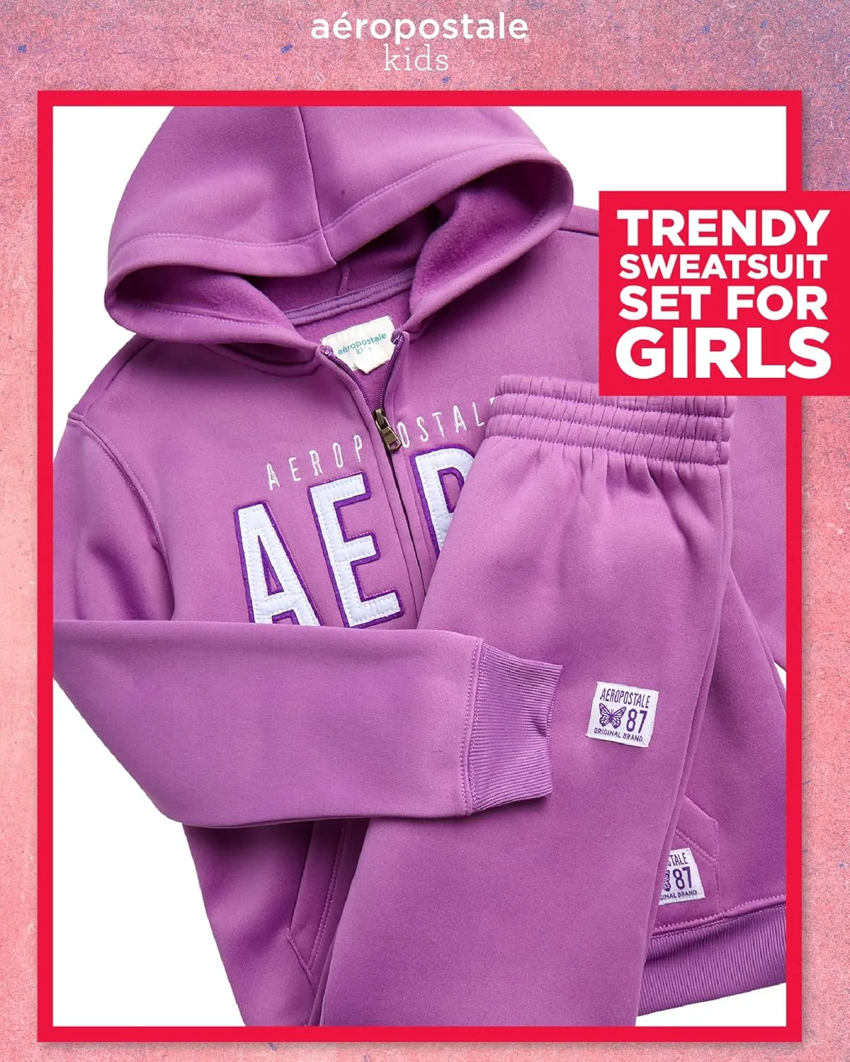 AEROPOSTALE Girls' Sweatsuit Set - 2 Piece Fleece Zip Up Hoodie and Jogger Sweatpants - Cozy Activewear Set for Girls (4-16)