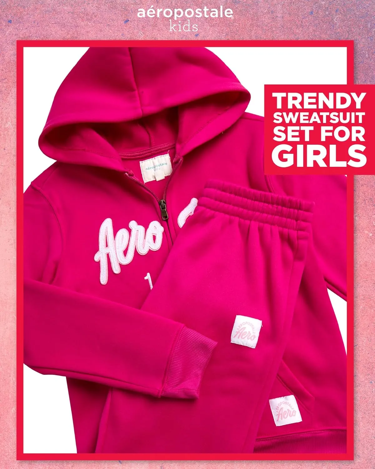 AEROPOSTALE Girls' Sweatsuit Set - 2 Piece Fleece Zip Up Hoodie and Jogger Sweatpants - Cozy Activewear Set for Girls (4-16)