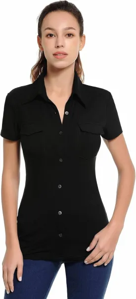 AmlieBoutik Women Collar Button Up Short/Long Sleeve Blouse Shirt