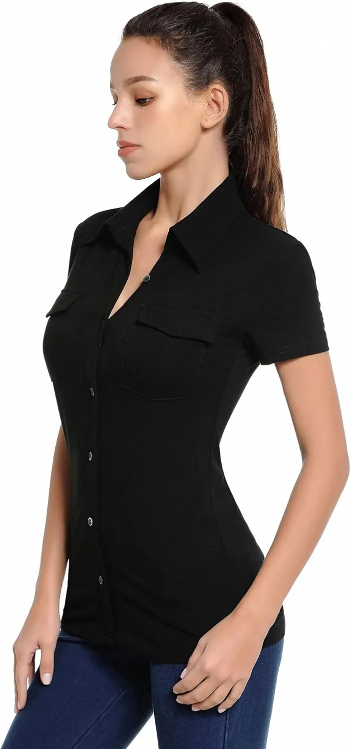 AmlieBoutik Women Collar Button Up Short/Long Sleeve Blouse Shirt