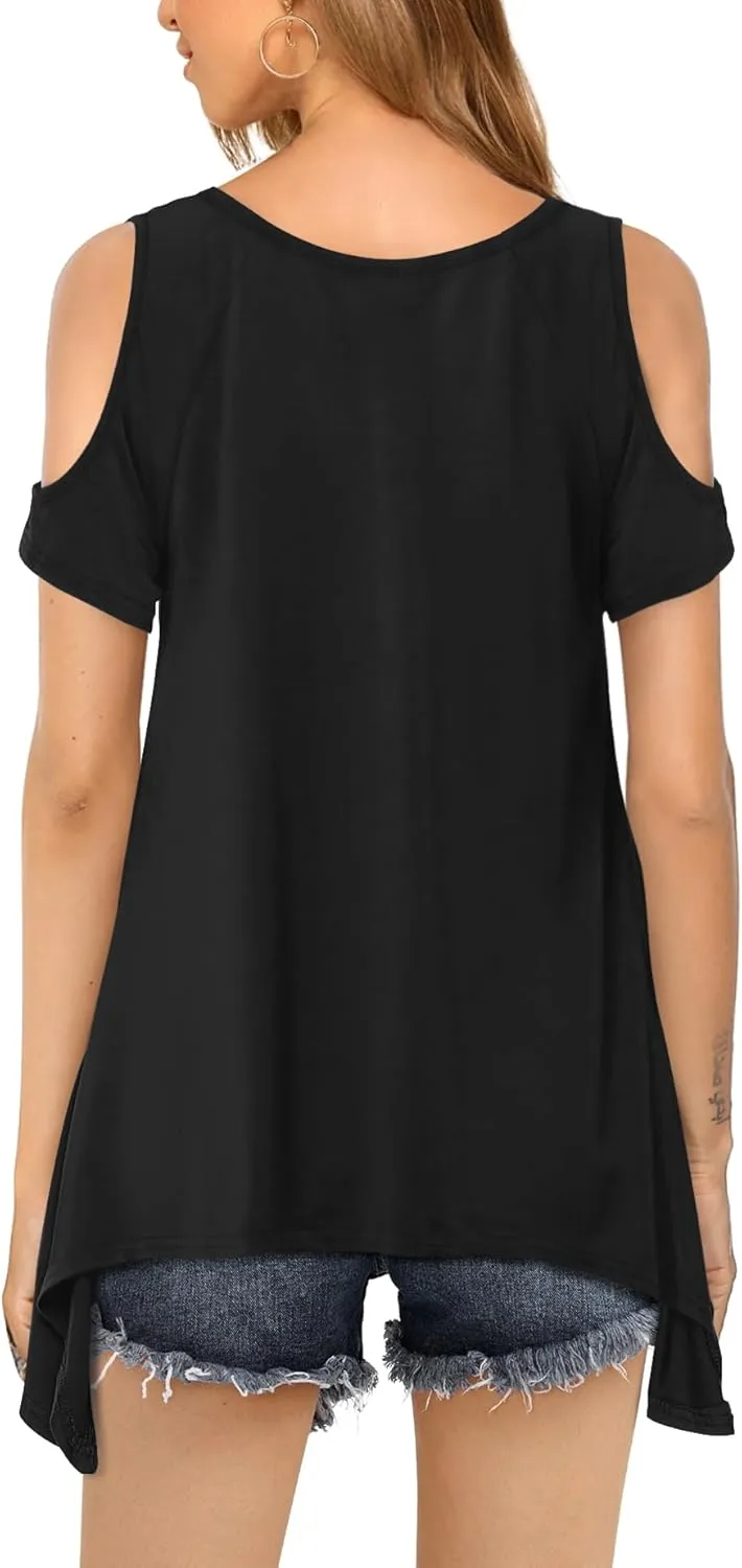 Beluring Womens Cold Shoulder Tops Summer Short Sleeve V Neck Casual Tunic Tee Shirts