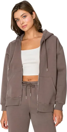 Cali1850 Women's Cloud Nine Fleece Zip Hoodie  Full Zip, Relaxed Boyfriend Fit, Double-Layer Hood, Ribbed Cuffs and Hem