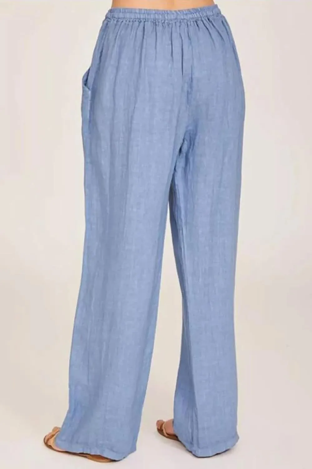 chouyatou Women's Summer Loose Drawstring Waist Beach Linen Wide Leg Pants Palazzo