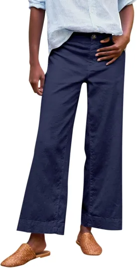 Cropped Linen Pants Women Elastic Waist Teacher Pants Lightweight Summer Comfy Capri Work Pants Loose Ankle Pants