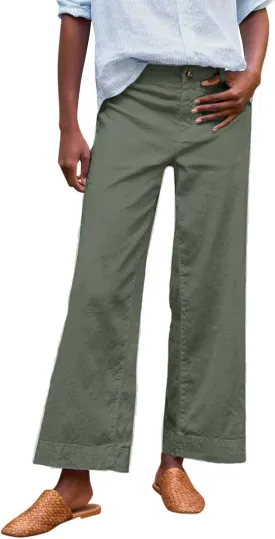 Cropped Linen Pants Women Elastic Waist Teacher Pants Lightweight Summer Comfy Capri Work Pants Loose Ankle Pants
