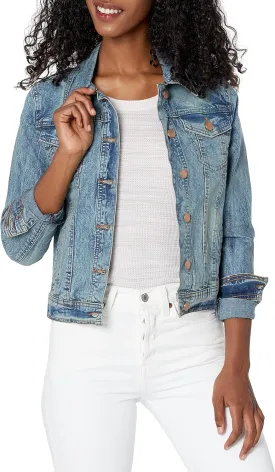Dollhouse Womens Basic Slim Fit Denim Jacket, Blue, Small US