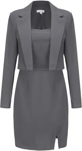 EXLURA Women's Professional Business Lightweight Blazer Dress Suit Sets 2 Piece Work Office Fashion Outfits