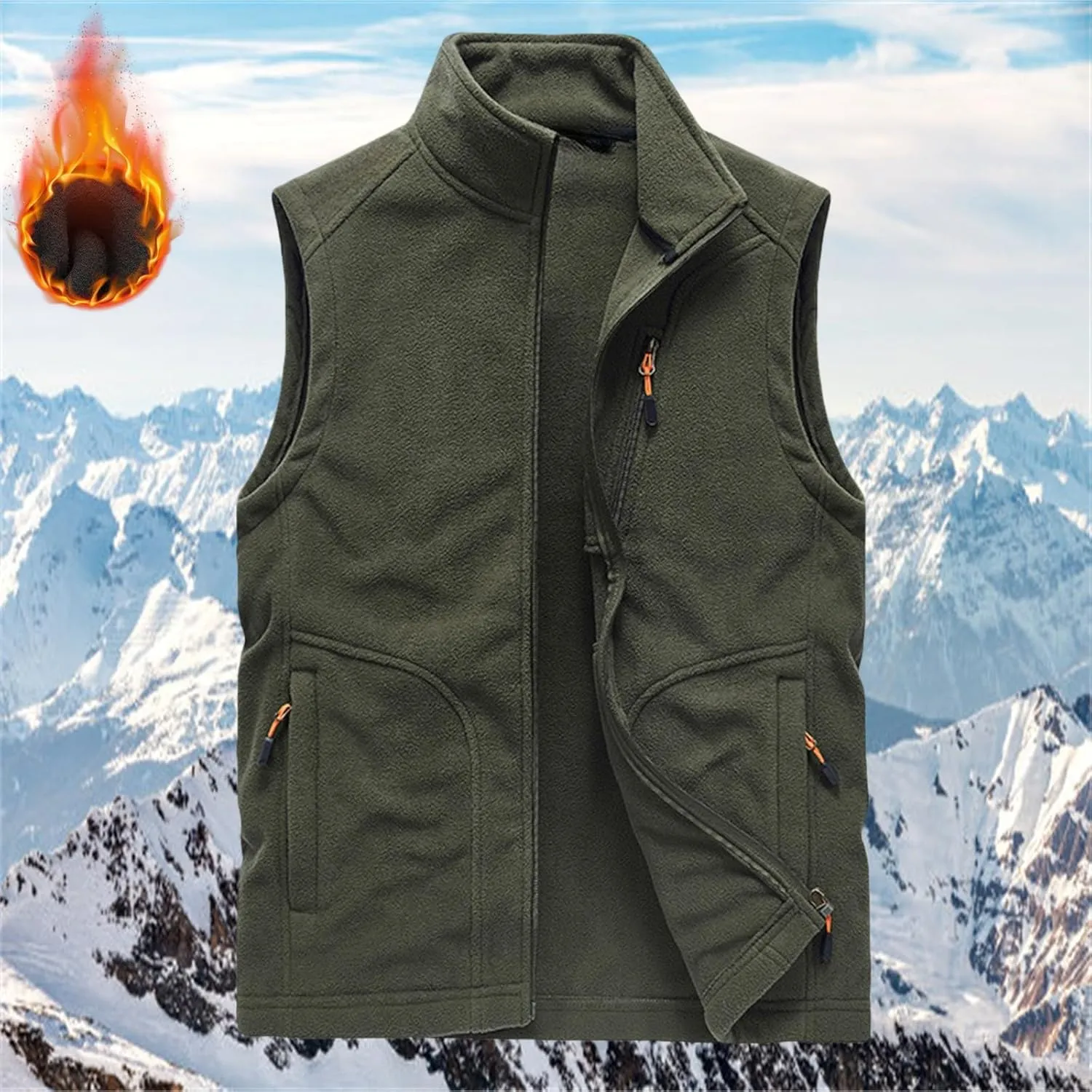 Fleece Vest Men's Vest Cardigan High Collar Men's Warm Zip Men's Coats Jackets Zip Up Puffy Vest Mens Jacket Puffer