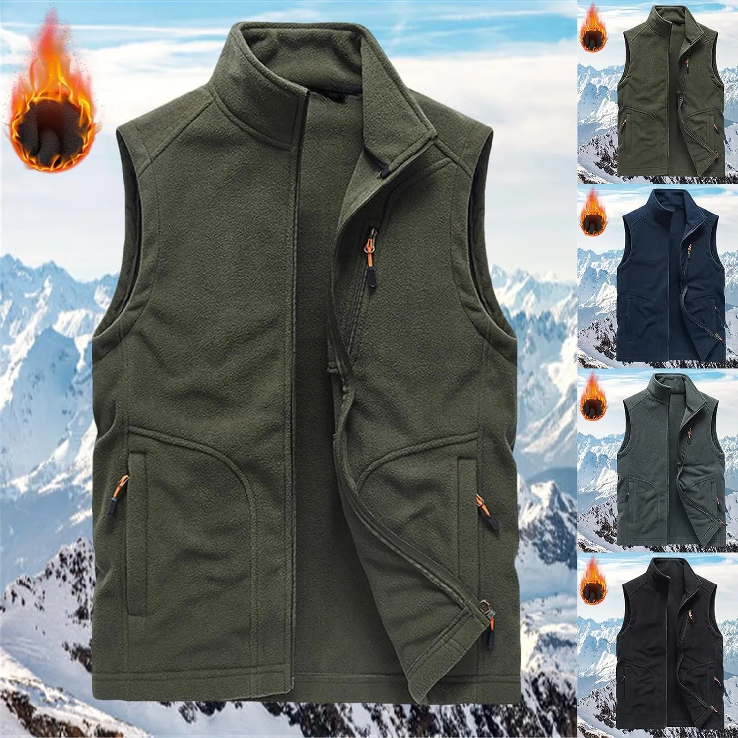 Fleece Vest Men's Vest Cardigan High Collar Men's Warm Zip Men's Coats Jackets Zip Up Puffy Vest Mens Jacket Puffer