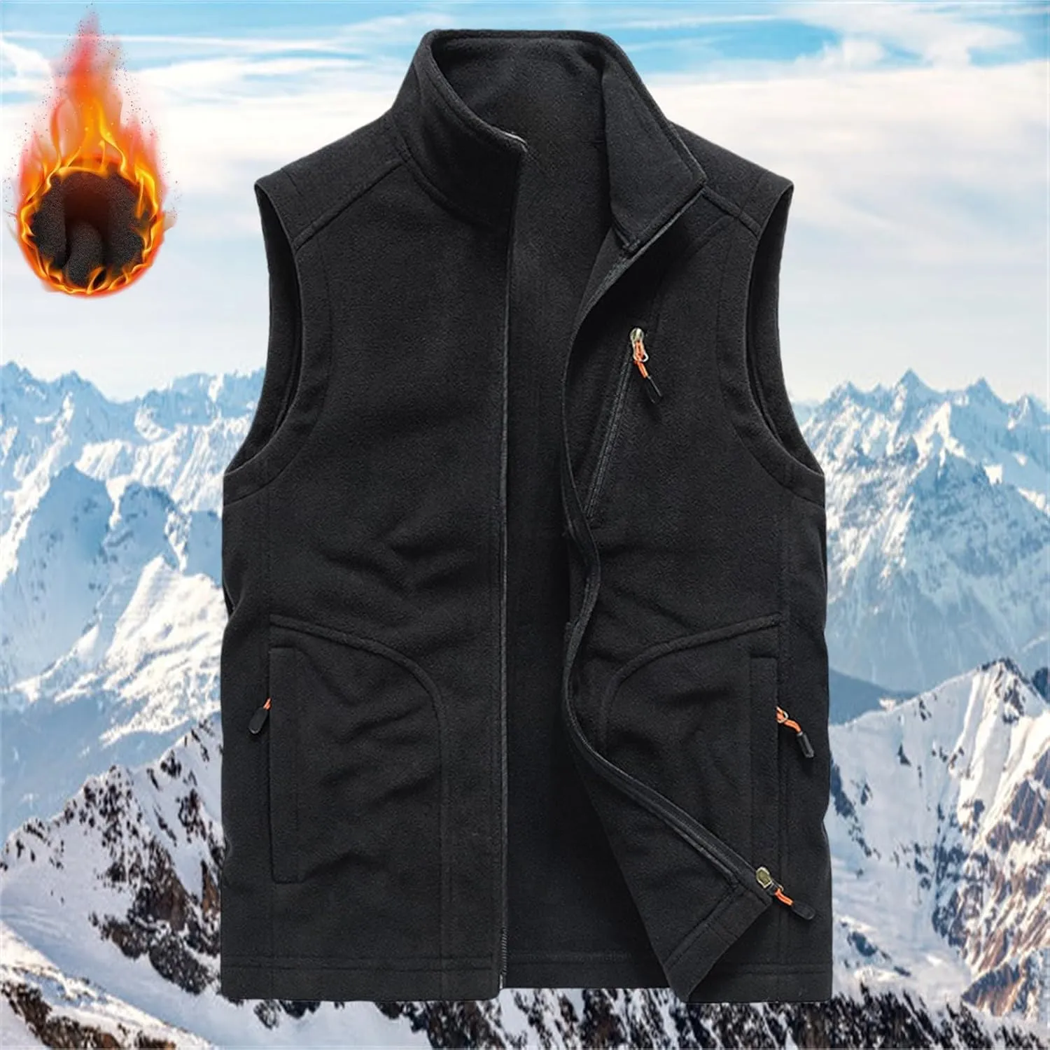 Fleece Vest Men's Vest Cardigan High Collar Men's Warm Zip Men's Coats Jackets Zip Up Puffy Vest Mens Jacket Puffer
