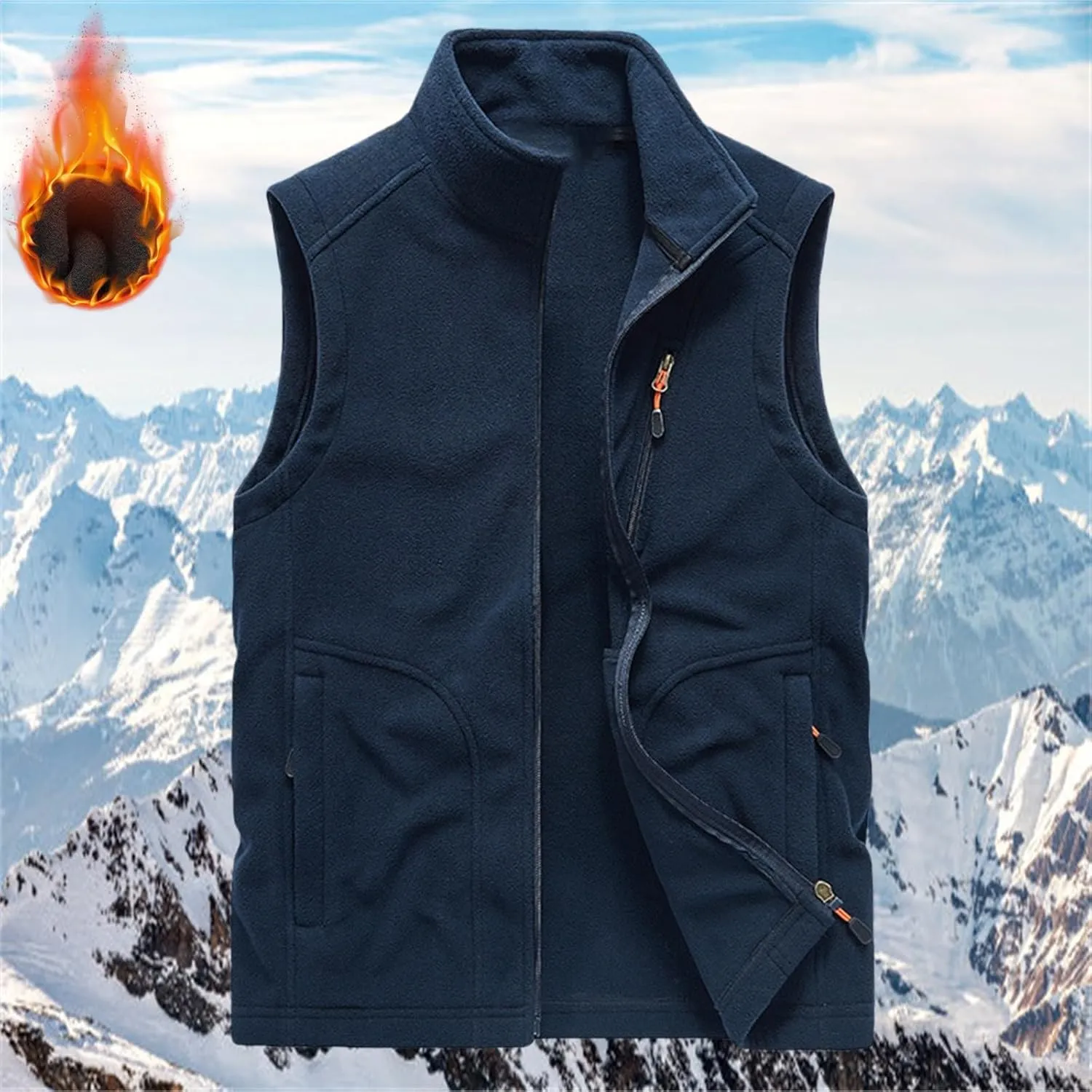 Fleece Vest Men's Vest Cardigan High Collar Men's Warm Zip Men's Coats Jackets Zip Up Puffy Vest Mens Jacket Puffer