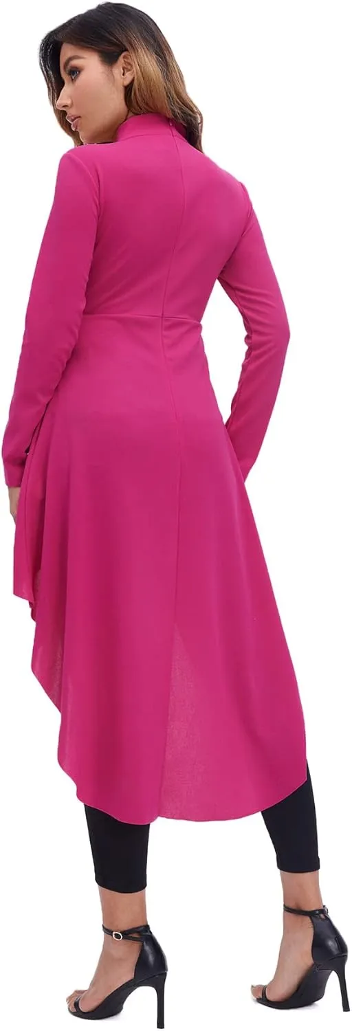 Floerns Women's Double Button Long Sleeve Round Neck Asymmetrical Blouse Tops