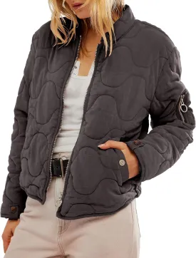 Gacaky Women's Lightweight Cropped Quilted Jacket Winter Warm Zip Long Sleeve Puffer Jacket Coat with Pockets