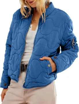 Gacaky Women's Lightweight Cropped Quilted Jacket Winter Warm Zip Long Sleeve Puffer Jacket Coat with Pockets