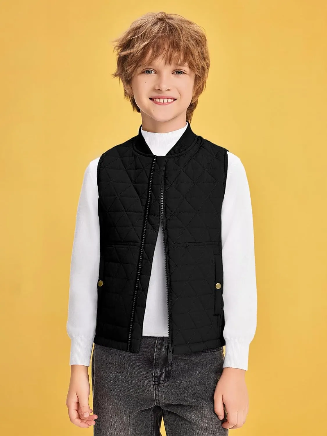 Haloumoning Boys Zip Up Puffer Vest Kids Lightweight Quilted Sleeveless Jackets Outerwear with Pockets 4-14 Years