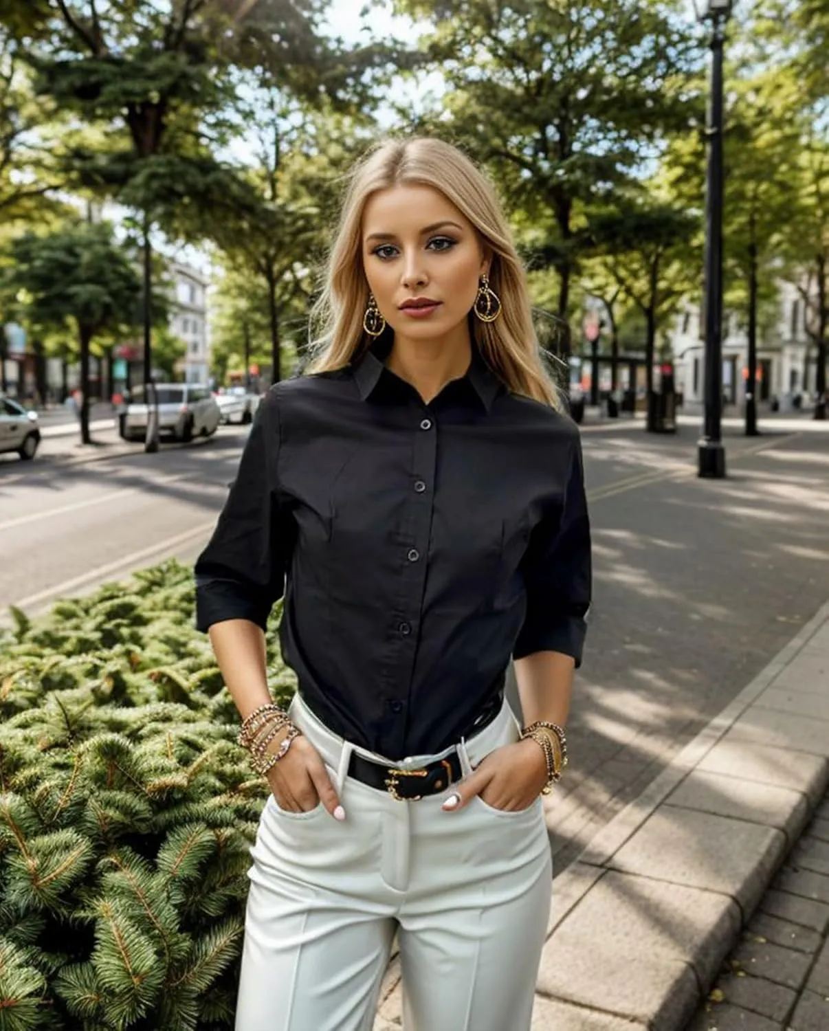 HOTOUCH Womens 3/4 Sleeve Button Down Shirt Slim Fit Work Blouses Cotton Dress Shirts Office Tops