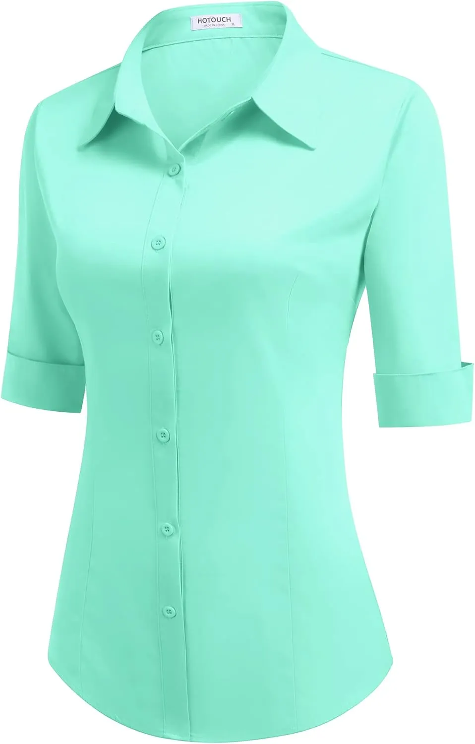HOTOUCH Womens 3/4 Sleeve Button Down Shirt Slim Fit Work Blouses Cotton Dress Shirts Office Tops