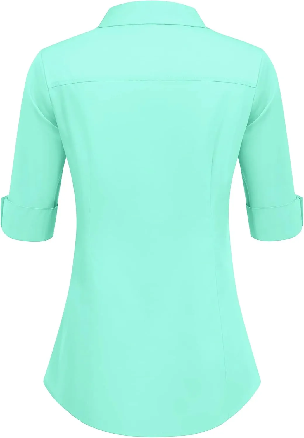 HOTOUCH Womens 3/4 Sleeve Button Down Shirt Slim Fit Work Blouses Cotton Dress Shirts Office Tops