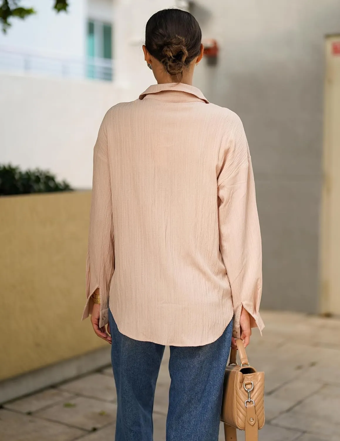 HOTOUCH Womens Button Down Shirts Long Sleeve Dress Shirt Textured Collared Work Blouse Dressy Casual Tops with Pocket