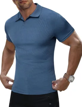 JMIERR Men's Muscle V Neck Polo Shirts Casual Short Sleeve Slim Fit Ribbed Golf T Shirt Athletic Tee