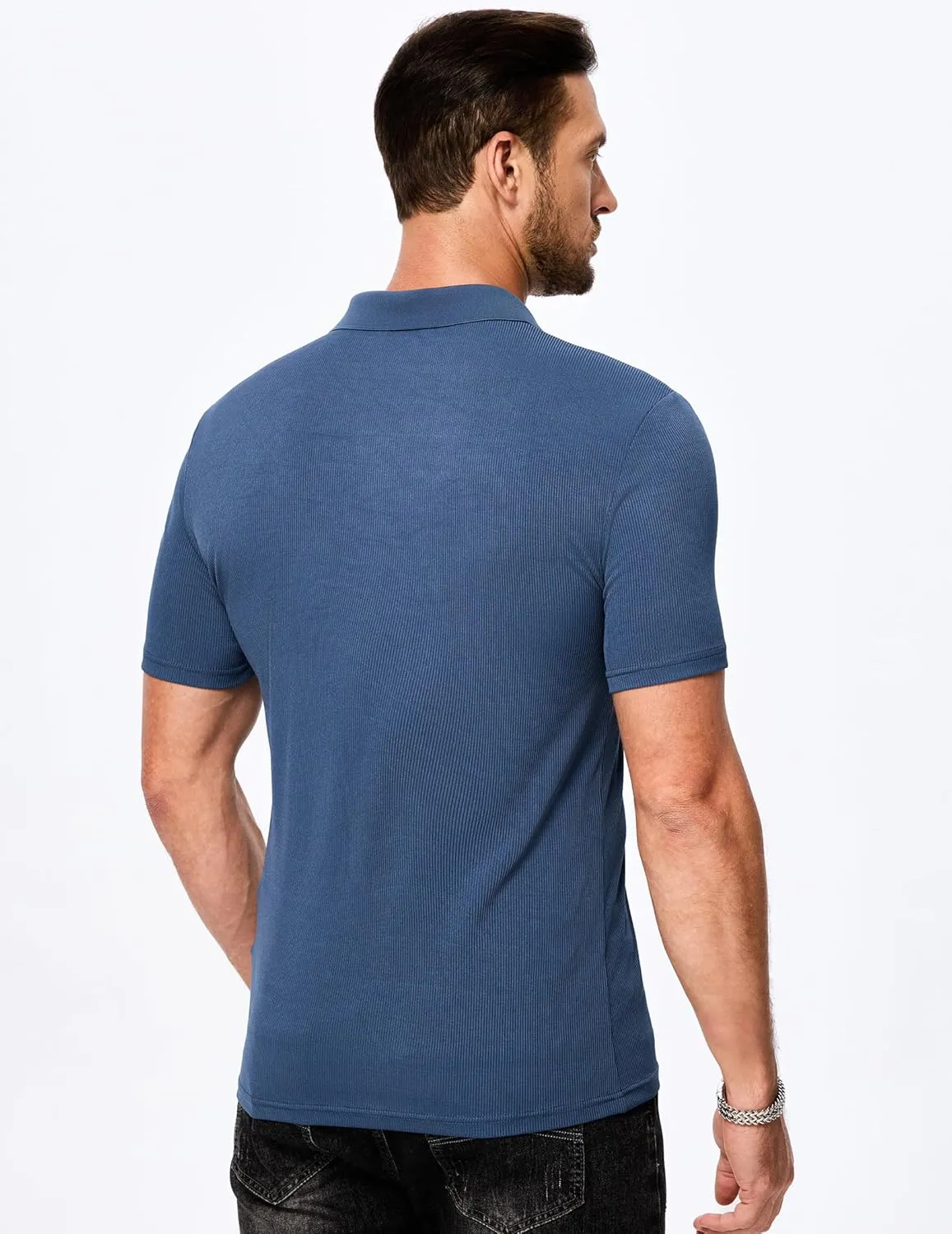 JMIERR Men's Muscle V Neck Polo Shirts Casual Short Sleeve Slim Fit Ribbed Golf T Shirt Athletic Tee