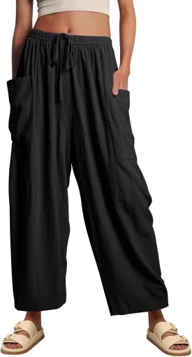 LILLUSORY Womens Linen Wide Leg Pants 2025 Casual Loose Lightweigt Beach Palazzo Harem Pants