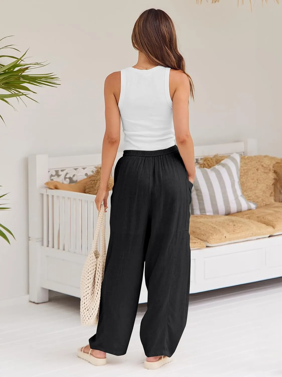 LILLUSORY Womens Linen Wide Leg Pants 2025 Casual Loose Lightweigt Beach Palazzo Harem Pants