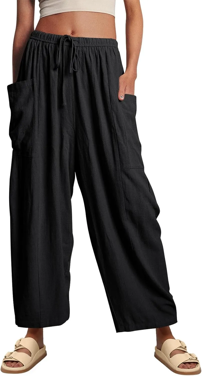 LILLUSORY Womens Linen Wide Leg Pants 2025 Casual Loose Lightweigt Beach Palazzo Harem Pants