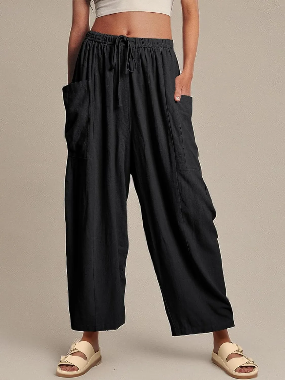 LILLUSORY Womens Linen Wide Leg Pants 2025 Casual Loose Lightweigt Beach Palazzo Harem Pants