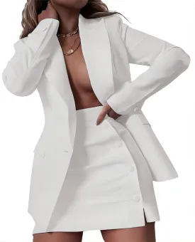 LROSEY Blazer Sets Women 2 Piece Outfits High Waisted Mini Skirt Suit Set for Casual Business Office
