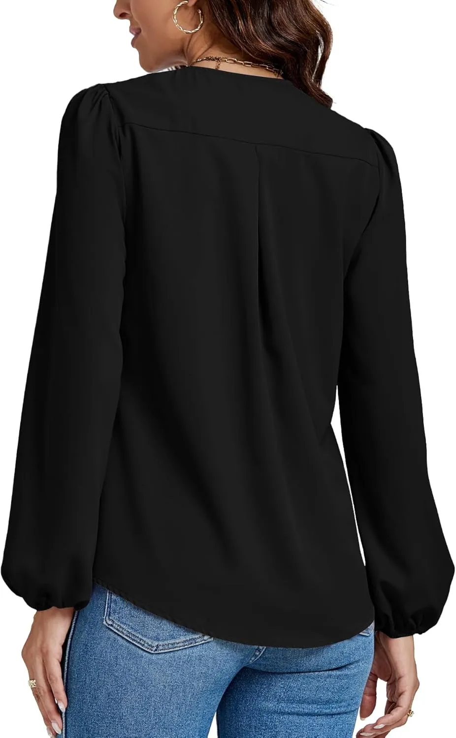 LYANER Women's V-Neck Long Sleeve Solid Tee Shirt Blouse Top