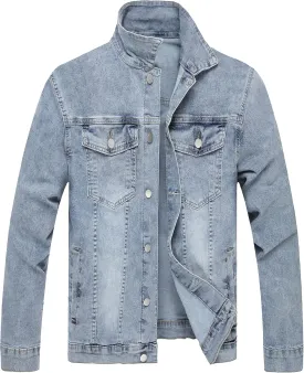LZLER Mens Denim Jacket Stretchy Slim Fit Long Sleeve Jean Jacket for Men