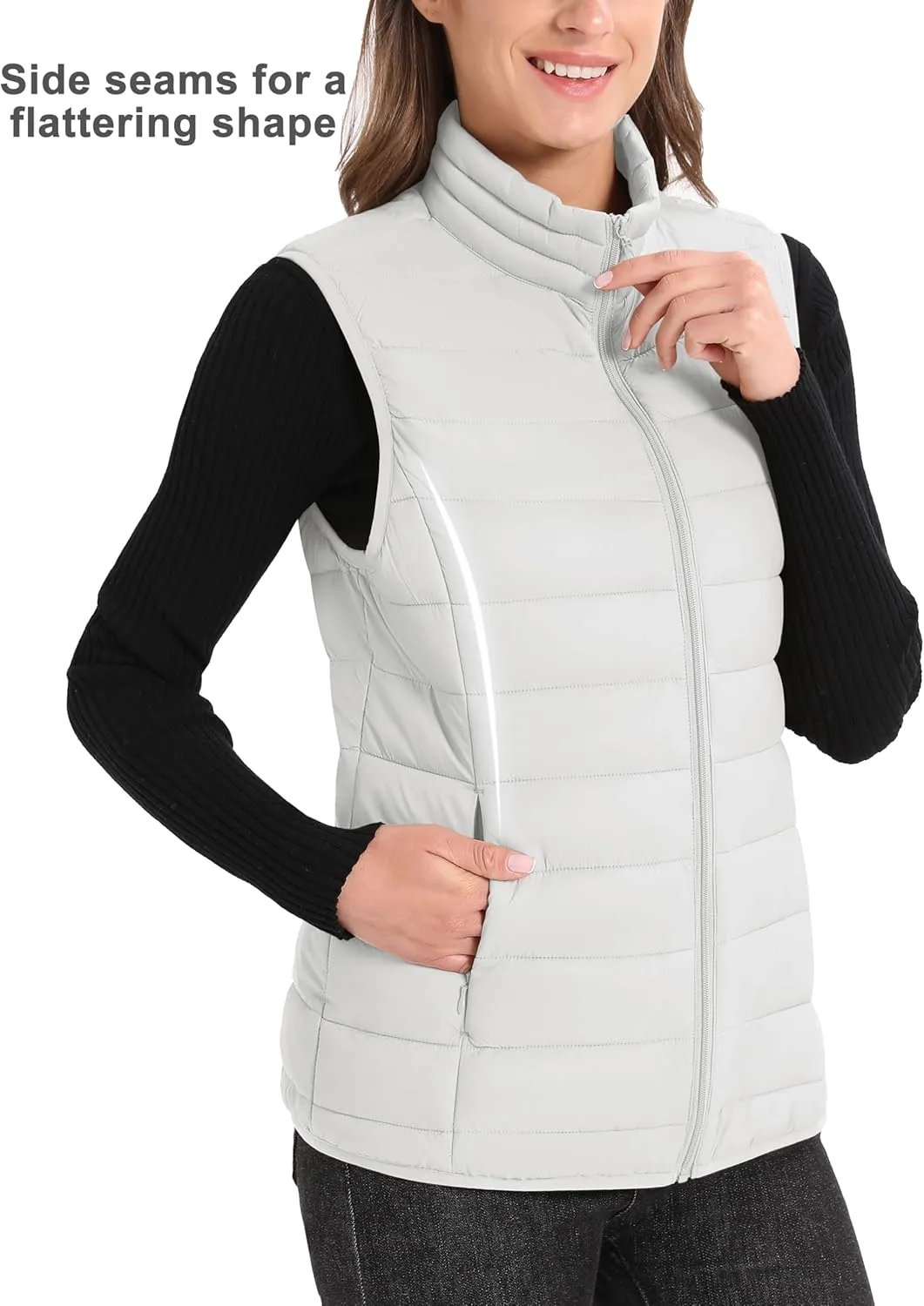 MAGCOMSEN Women's Puffer Vest Lightweight Stand Collar Zip 4 Pockets Puffy Vests Sleeveless Quilted Padded Outerwear