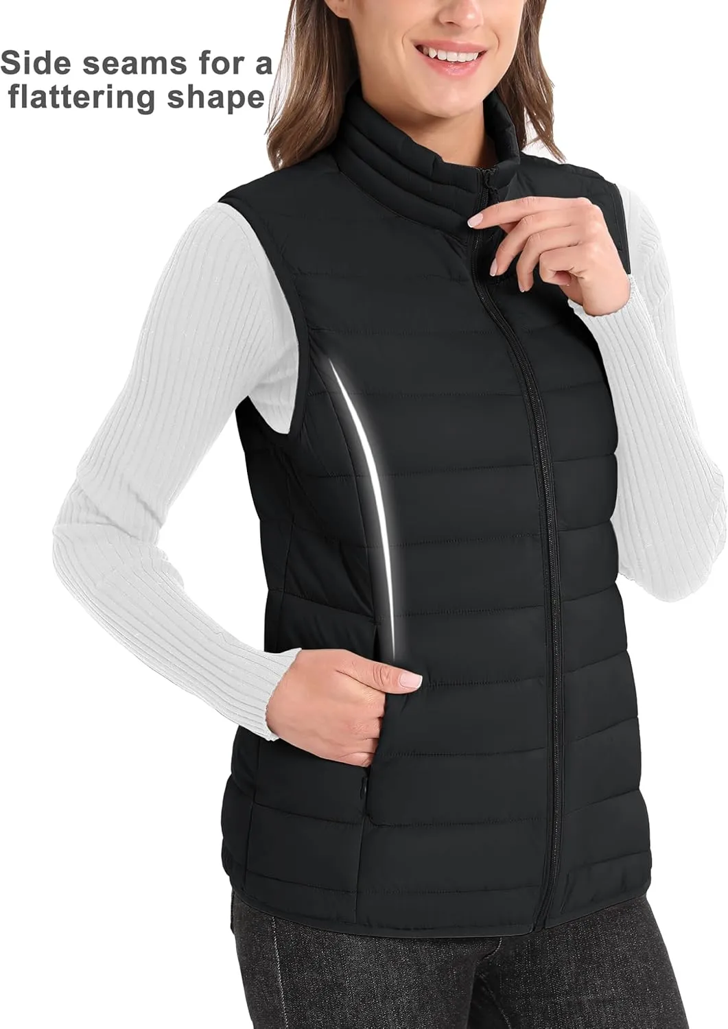MAGCOMSEN Women's Puffer Vest Lightweight Stand Collar Zip 4 Pockets Puffy Vests Sleeveless Quilted Padded Outerwear