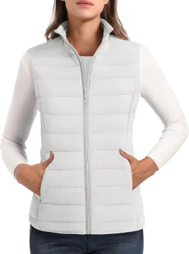 MAGCOMSEN Women's Puffer Vest Lightweight Stand Collar Zip 4 Pockets Puffy Vests Sleeveless Quilted Padded Outerwear