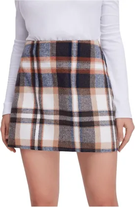 MakeMeChic Women's Plaid Skirt High Waisted Pencil Mini Skirt