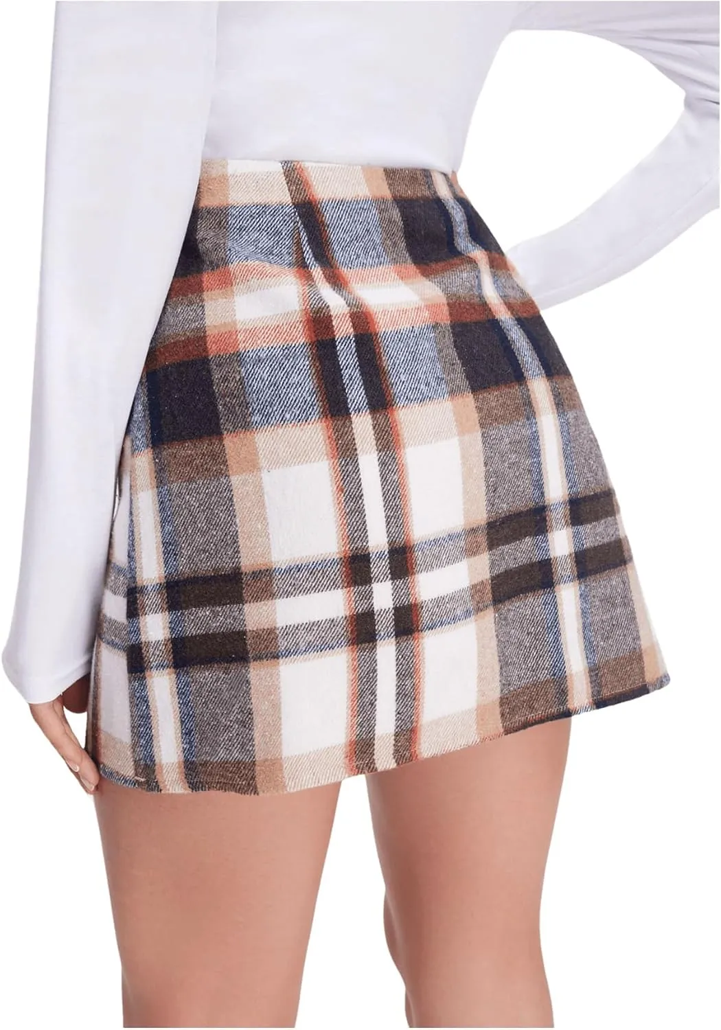 MakeMeChic Women's Plaid Skirt High Waisted Pencil Mini Skirt