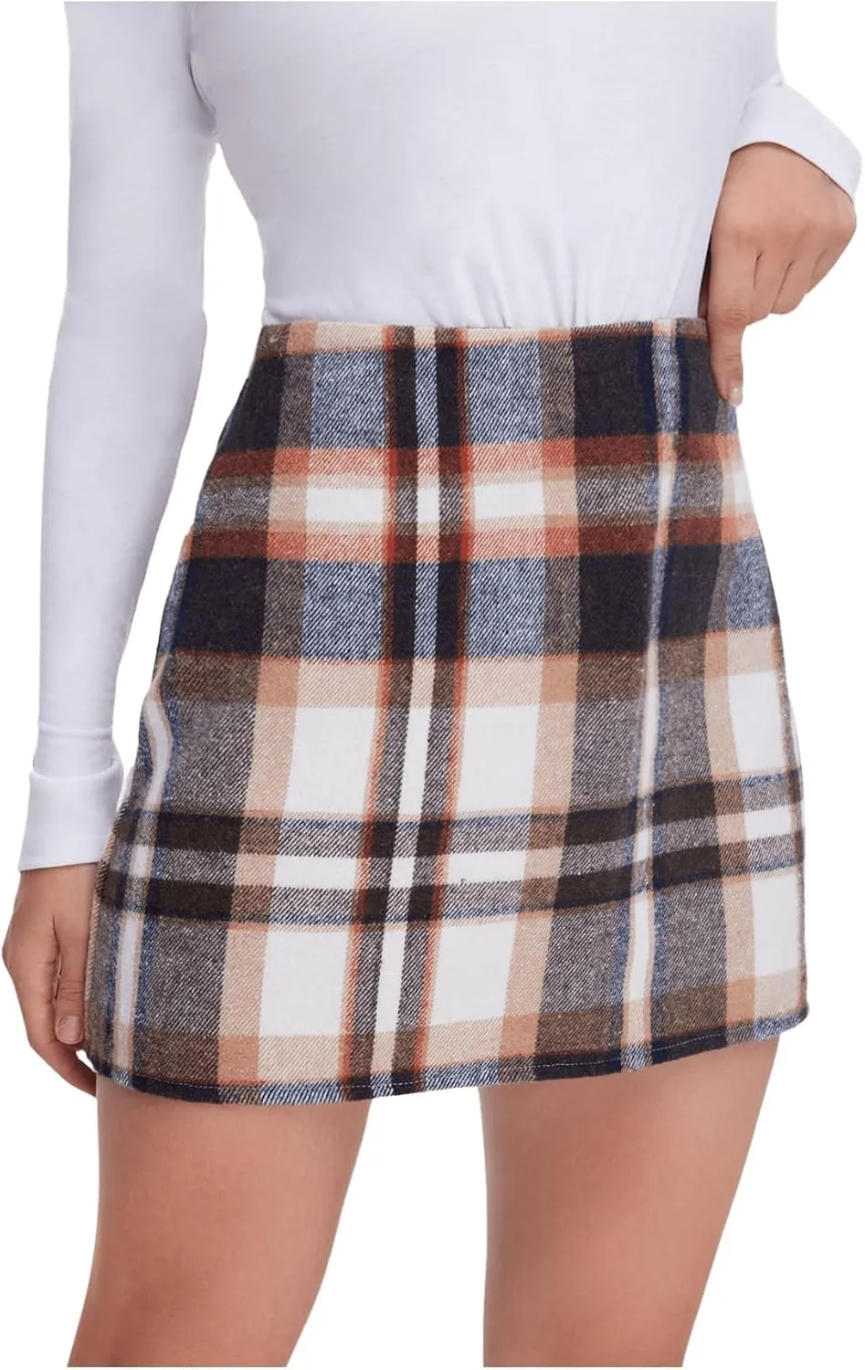 MakeMeChic Women's Plaid Skirt High Waisted Pencil Mini Skirt