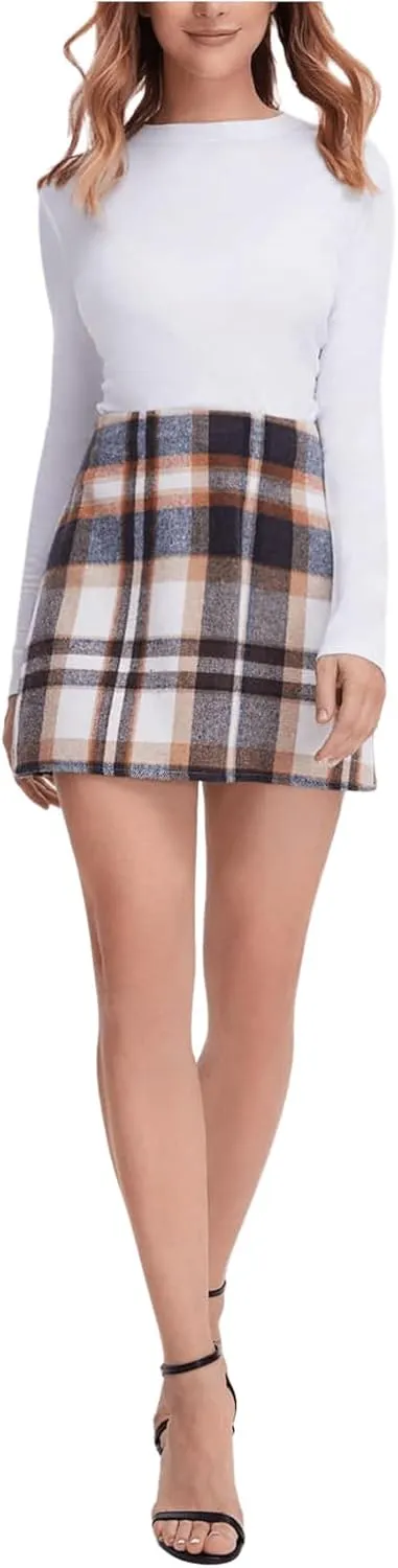 MakeMeChic Women's Plaid Skirt High Waisted Pencil Mini Skirt