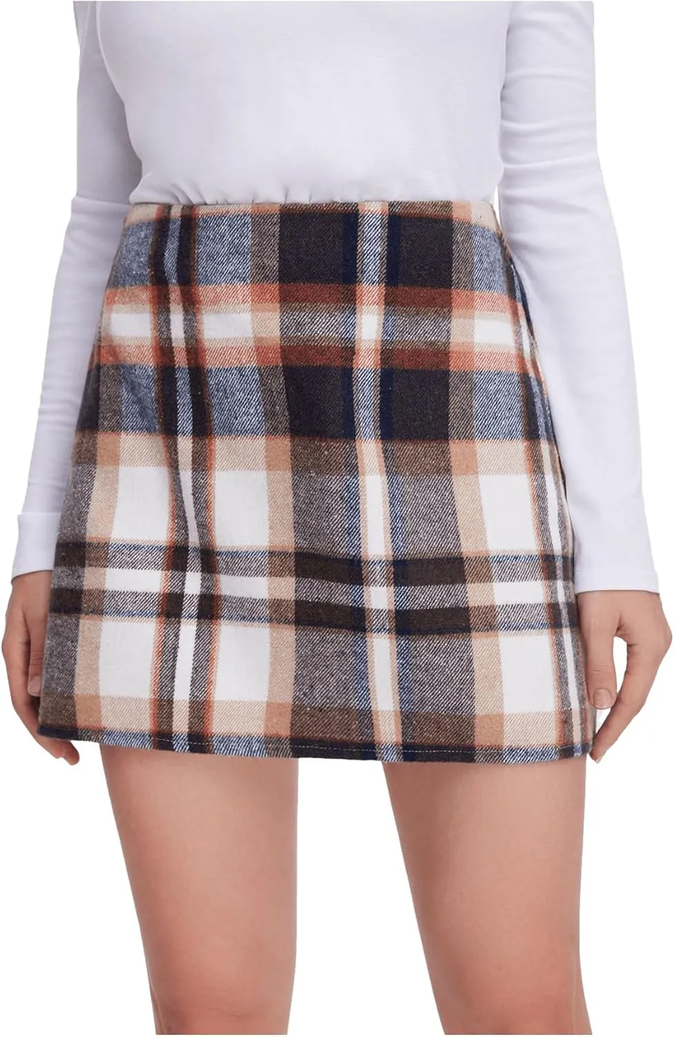 MakeMeChic Women's Plaid Skirt High Waisted Pencil Mini Skirt