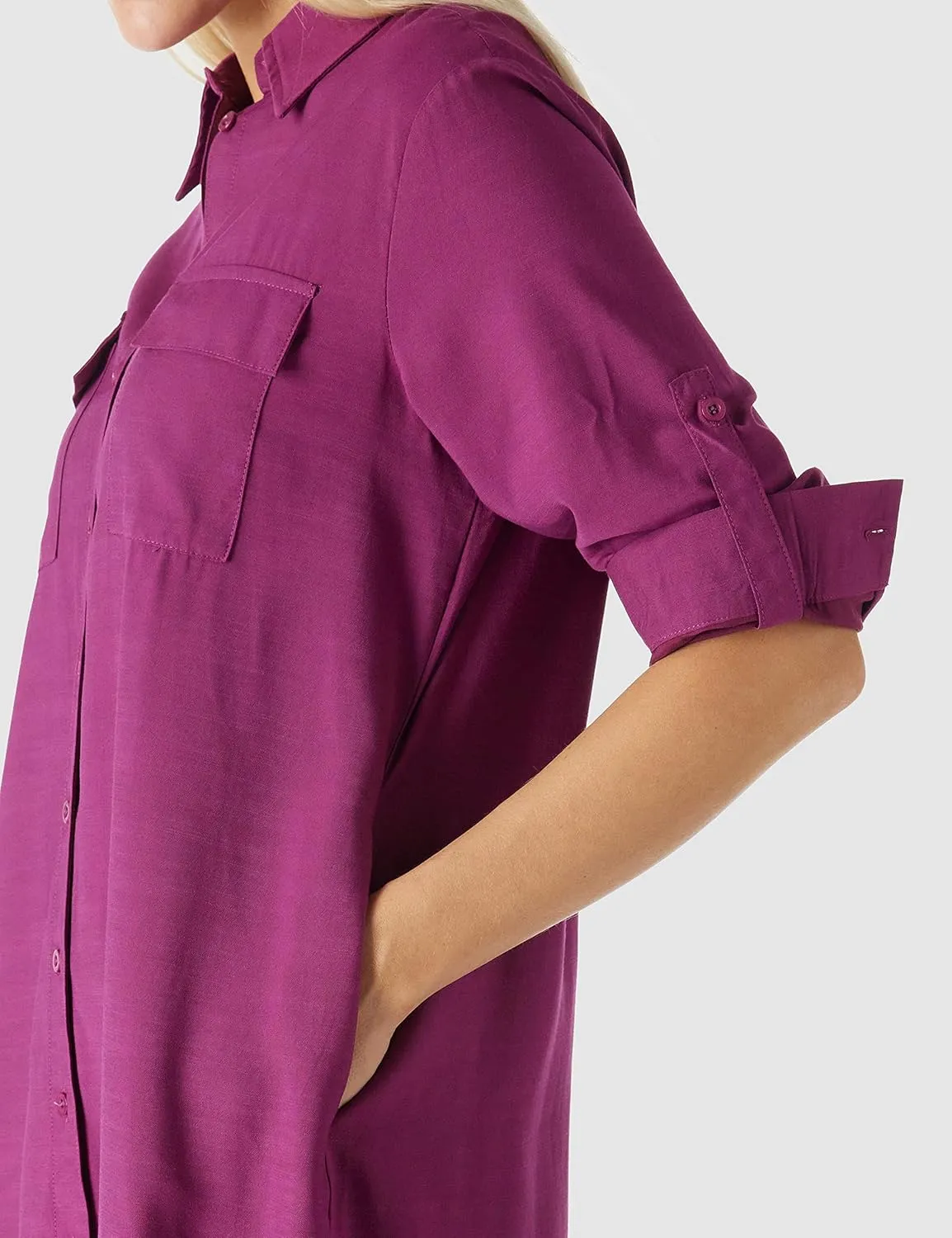 MANAIXUAN Women's Shirt Dress V Neck Long Sleeve Loose Casual with Pockets Front Button
