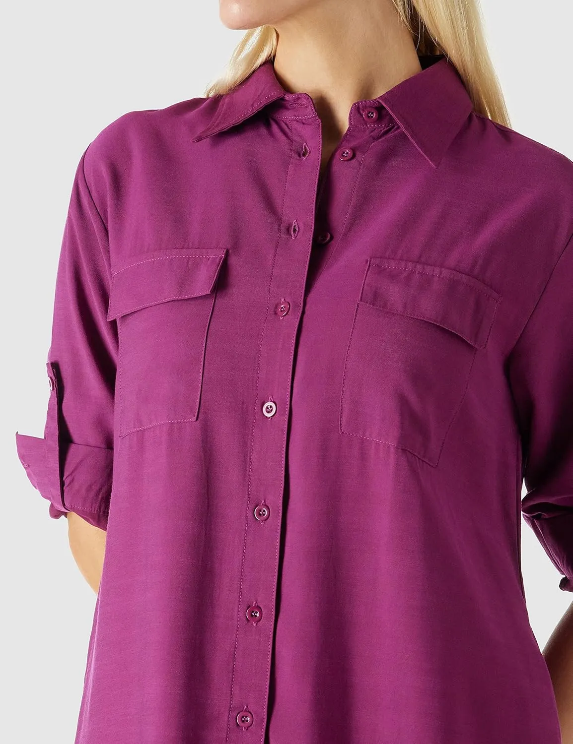 MANAIXUAN Women's Shirt Dress V Neck Long Sleeve Loose Casual with Pockets Front Button