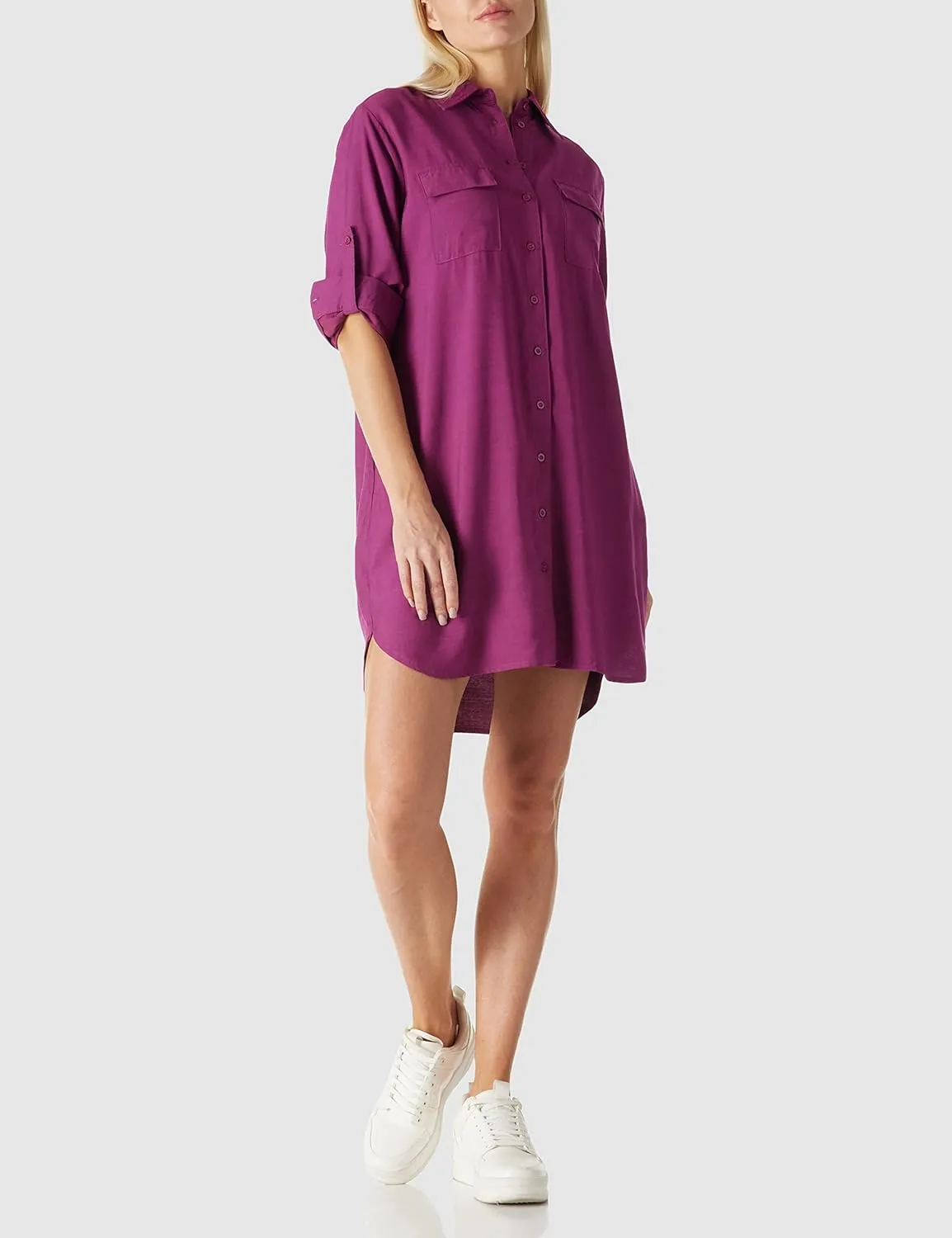 MANAIXUAN Women's Shirt Dress V Neck Long Sleeve Loose Casual with Pockets Front Button