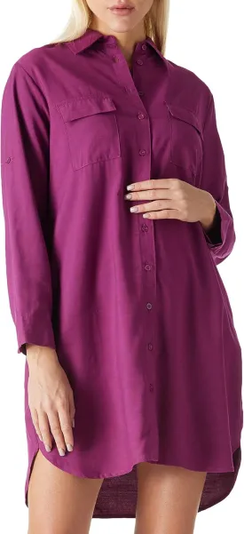 MANAIXUAN Women's Shirt Dress V Neck Long Sleeve Loose Casual with Pockets Front Button
