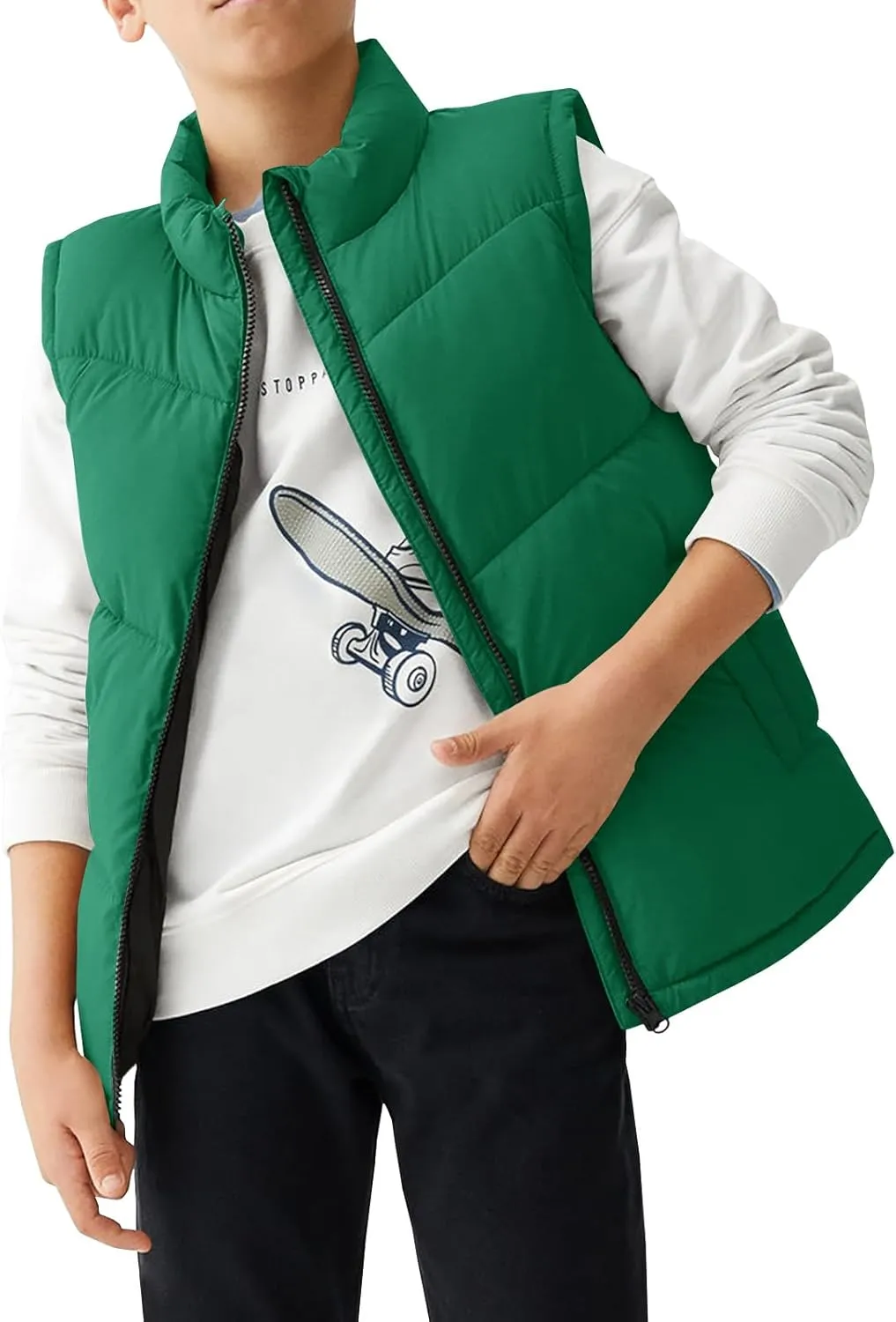 Meikulo Boys Zip Up Puffer Vest Kids Stand Collar Quilted Gilet Sleeveless Jackets Outwear with Pockets