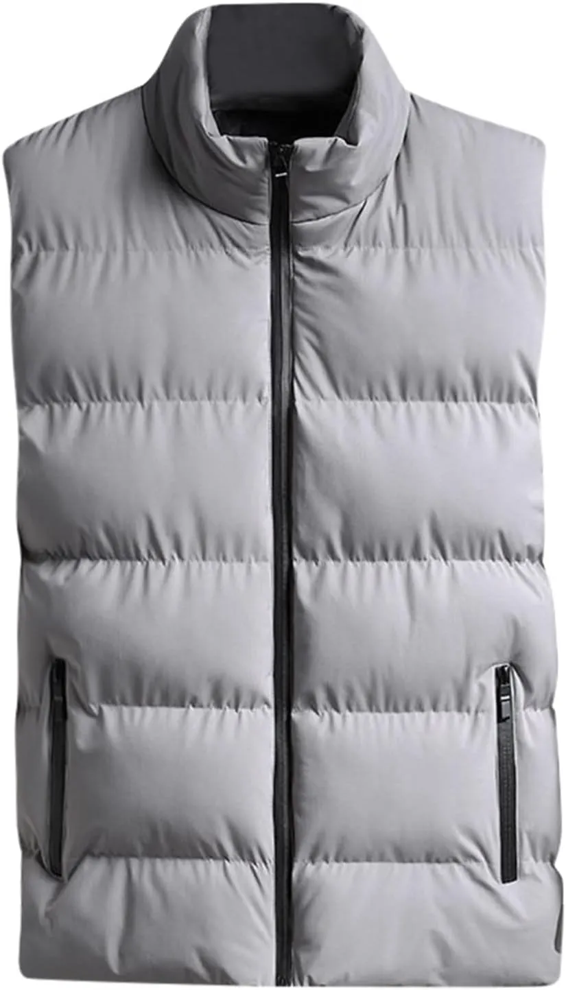 Men'S Puffer Vest Fashion Casual Solid Color Zipper Collar Pocket Hoodless Sleeveless Cotton Padded Canvas Vest For