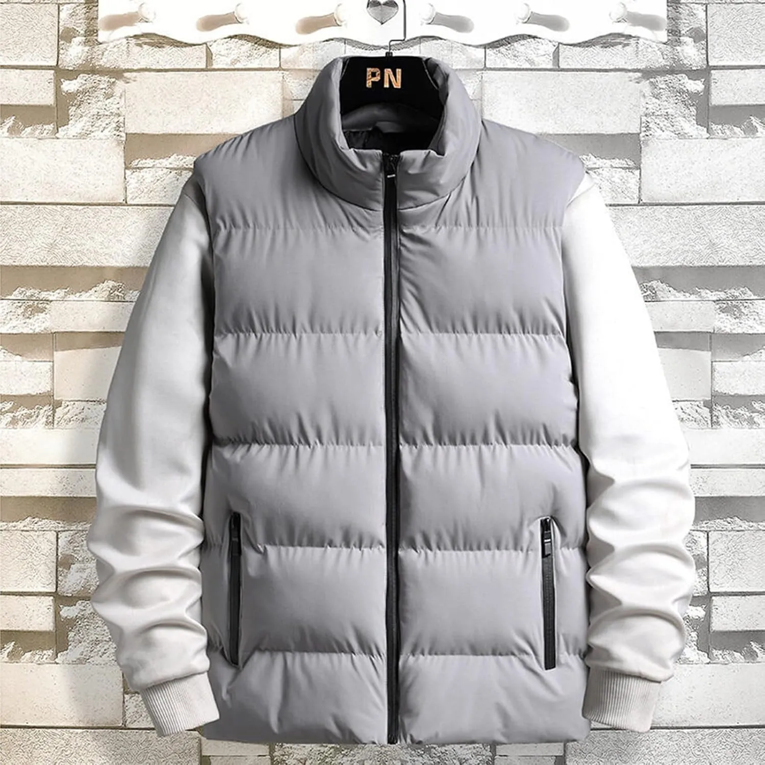 Men'S Puffer Vest Fashion Casual Solid Color Zipper Collar Pocket Hoodless Sleeveless Cotton Padded Canvas Vest For