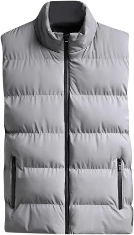 Men'S Puffer Vest Fashion Casual Solid Color Zipper Collar Pocket Hoodless Sleeveless Cotton Padded Canvas Vest For