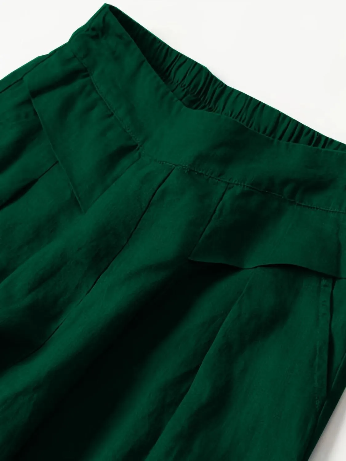 Meufam Women's Fashion Culottes Linen Cropped Wide Leg Pants Elastic Waist Casual Solid Trousers with Pockets