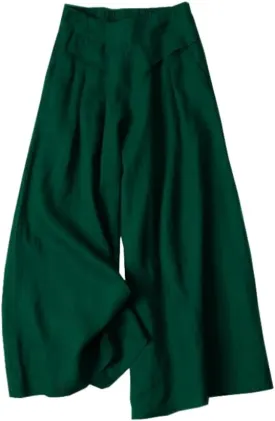 Meufam Women's Fashion Culottes Linen Cropped Wide Leg Pants Elastic Waist Casual Solid Trousers with Pockets